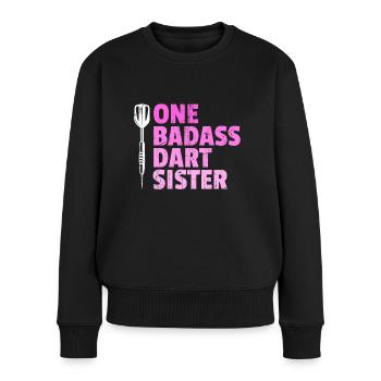 one badass dart sister - Frauen Premium Bio Pullover - Schwarz - Vorne - Julia (174cm)