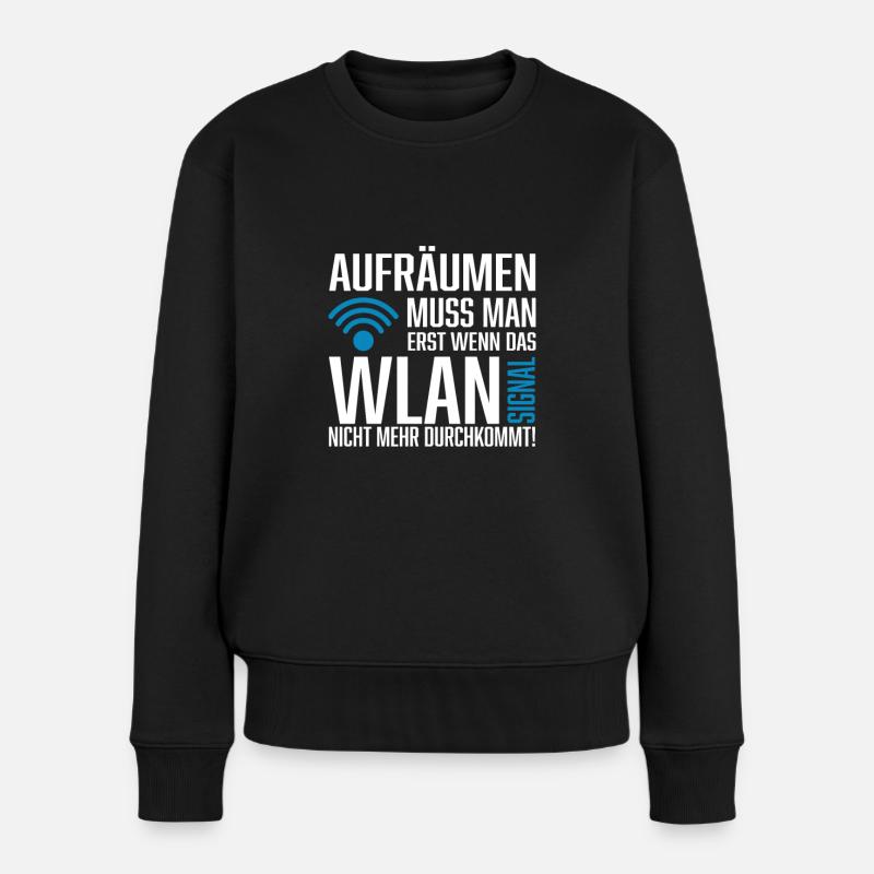 Wlan signal Spruch Nerd - Frauen Premium Bio Pullover - Schwarz