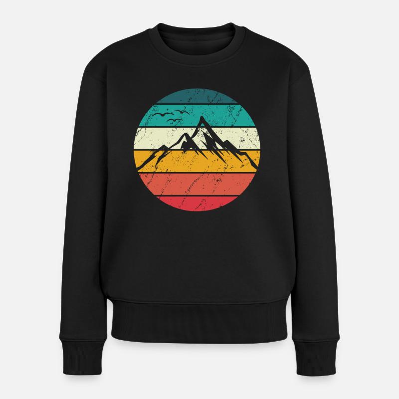 Berge Retro Berg Vintage Wandern Klettern Gebirge - Frauen Premium Bio Pullover - Schwarz