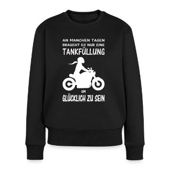 glückliche Motorradfahrerin Chopper Motorrad Frau - Frauen Premium Bio Pullover - Schwarz - Vorne - Julia (174cm)