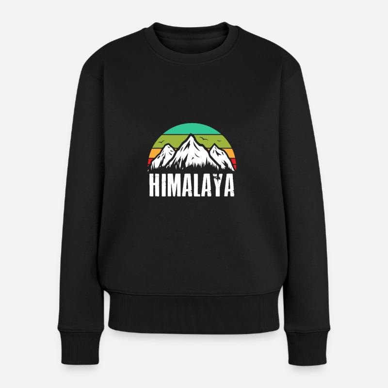 Himalaya Retro Berge Gebirge Bergsteiger - Frauen Premium Bio Pullover - Schwarz