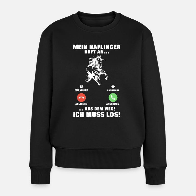Haflinger Pferd Telefon Reiterin Pferdemädchen - Frauen Premium Bio Pullover - Schwarz