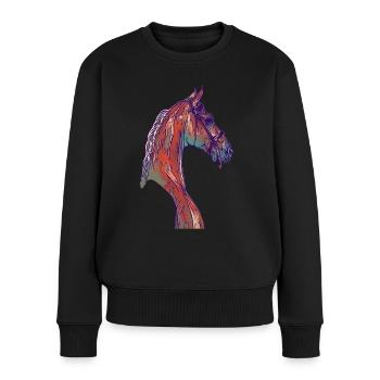 Mädchen Pferd Pferdemotiv Tiermotiv Tiergesicht - Frauen Premium Bio Pullover - Schwarz - Vorne - Julia (174cm)