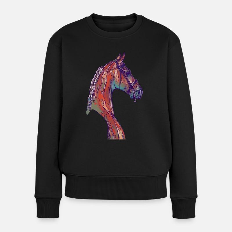 Mädchen Pferd Pferdemotiv Tiermotiv Tiergesicht - Frauen Premium Bio Pullover - Schwarz