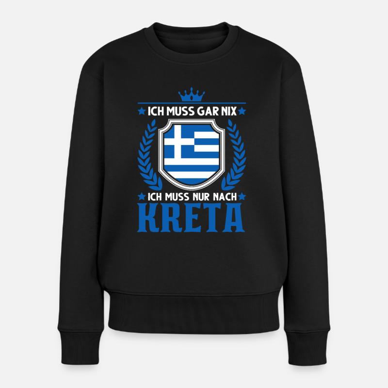 Ich muss gar nix Ich muss nur nach Kreta Urlaub - Frauen Premium Bio Pullover - Schwarz