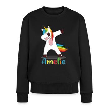 Amelie Nom Prénom Jour De Licorne Idée cadeau - Pull Premium bio Femme - noir - Devant - Julia (174cm)