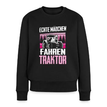Echte Mädchen Fahren Traktor Trecker Geschenk - Frauen Premium Bio Pullover - Schwarz - Vorne - Julia (174cm)