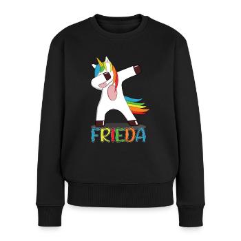 Frieda Name Vorname Namenstag Einhorn Geschenk - Frauen Premium Bio Pullover - Schwarz - Vorne - Julia (174cm)