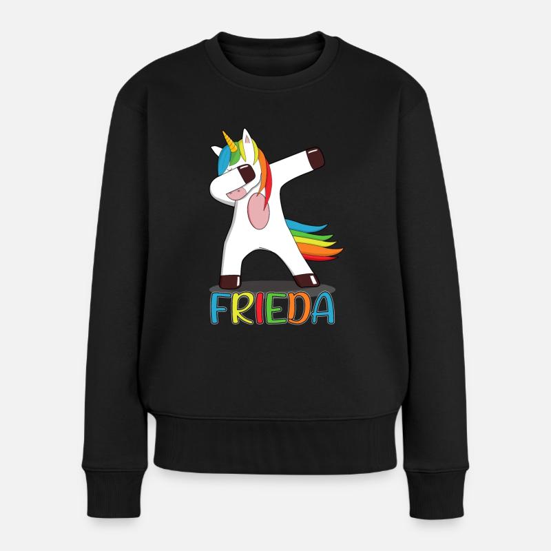 Frieda Name Vorname Namenstag Einhorn Geschenk - Frauen Premium Bio Pullover - Schwarz