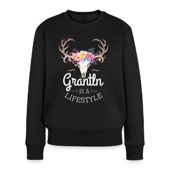Grantln is a Lifestyle Grantlerin Frauen Hirsch - Frauen Premium Bio Pullover - Schwarz - Vorne - Julia (174cm)