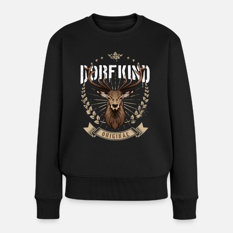Dorfkind Hirsch - Frauen Premium Bio Pullover - Schwarz