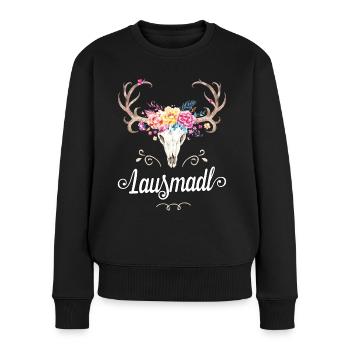 Lausmadl Hirsch Tracht Dirndl bayrisches Madl Süß - Frauen Premium Bio Pullover - Schwarz - Vorne - Julia (174cm)