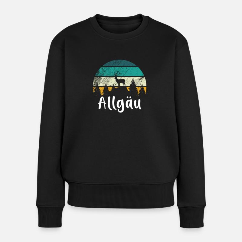 Allgäu Berge Wald Wandern Urlaub Heimat - Frauen Premium Bio Pullover - Schwarz