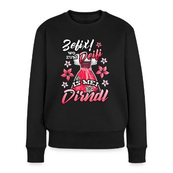 Zefix Wo zum Deifi is mei Dirndl Trachtenshirt - Frauen Premium Bio Pullover - Schwarz - Vorne - Julia (174cm)