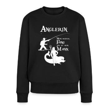 Anglerin, mein bester Fang ist mein Mann - Frauen Premium Bio Pullover - Schwarz - Vorne - Julia (174cm)