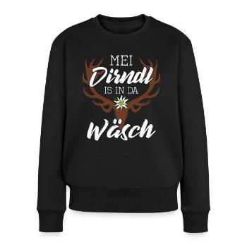 Mei Dirndl is in da Wäsch Hirsch Geweih - Frauen Premium Bio Pullover - Schwarz - Vorne - Julia (174cm)