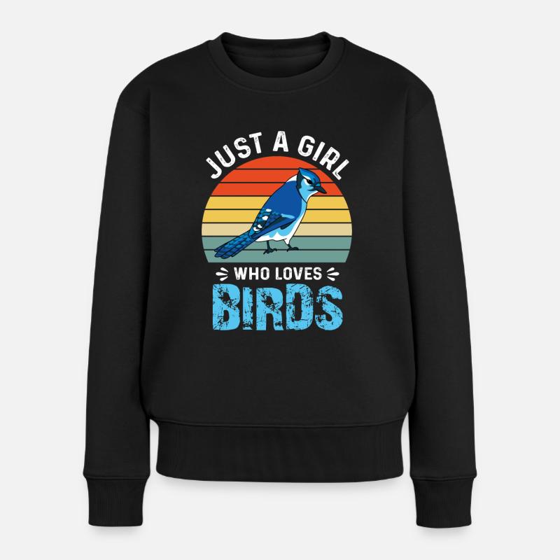 Vögel Beobachten Mädchen Vogel - Frauen Premium Bio Pullover - Schwarz