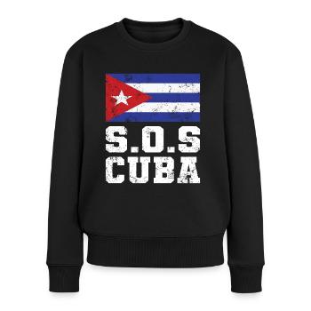 S.O.S Cuba stolzer Kubaner Kuba SOS Kuba - Frauen Premium Bio Pullover - Schwarz - Vorne - Julia (174cm)