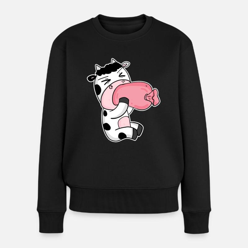 Kuh Wurst Motiv Lustig - Frauen Premium Bio Pullover - Schwarz