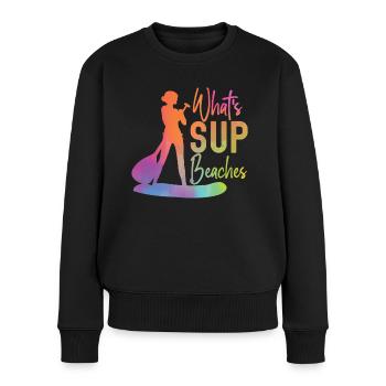 SUP Paddleboard Girl Watercolor - Frauen Premium Bio Pullover - Schwarz - Vorne - Julia (174cm)