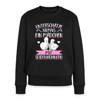 Seidenhuhn Seidenhühner Geschenk Hühner Mädchen - Frauen Premium Bio Pullover - Schwarz - Vorne - Julia (174cm)