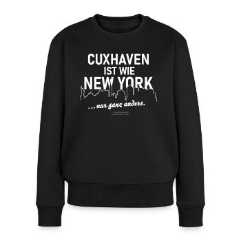 Cuxhaven ist wie New York - Frauen Premium Bio Pullover - Schwarz - Vorne - Julia (174cm)