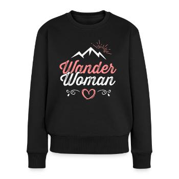 Wander Woman Berge Wanderer Wandern Geschenk Frau - Frauen Premium Bio Pullover - Schwarz - Vorne - Julia (174cm)