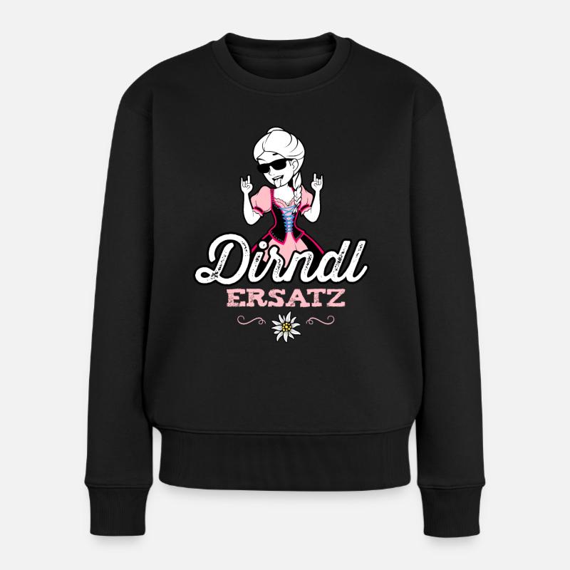 Dirndl Ersatz Damen Trachtenshirt Kind - Frauen Premium Bio Pullover - Schwarz