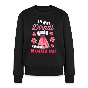 In mei Dirndl kumm i nimma nei Outfit - Frauen Premium Bio Pullover - Schwarz - Vorne - Julia (174cm)