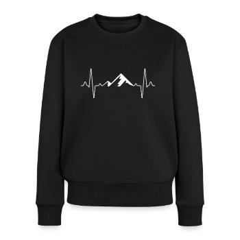 Wandern Berge Herzschlag - Frauen Premium Bio Pullover - Schwarz - Vorne - Julia (174cm)