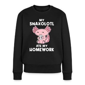 My snaxolotl ate my homework Japan Kawaii - Frauen Premium Bio Pullover - Schwarz - Vorne - Julia (174cm)