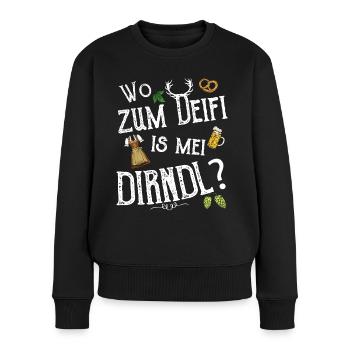 Wo zum Deifi is mei Dirndl Ersatz Tracht Wiesn - Frauen Premium Bio Pullover - Schwarz - Vorne - Julia (174cm)
