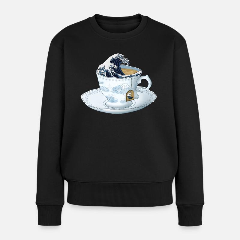 Teewelle Die Große Welle vor Kanagawa - Frauen Premium Bio Pullover - Schwarz
