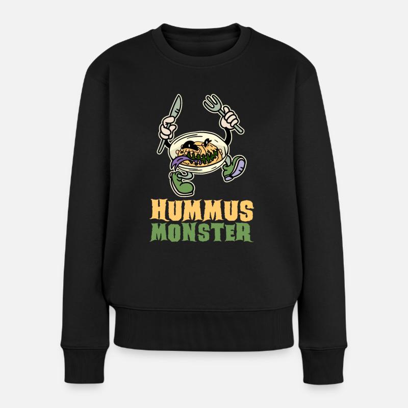 Hummus-Monster - Frauen Premium Bio Pullover - Schwarz