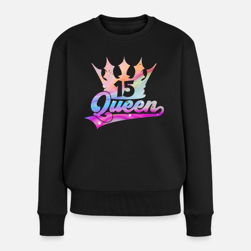 15. GEBURTSTAG MÄDCHEN QUEEN PRINZESSIN - Frauen Premium Bio Pullover - Schwarz