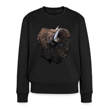Amerikanischer Bison - Frauen Premium Bio Pullover - Schwarz - Vorne - Julia (174cm)