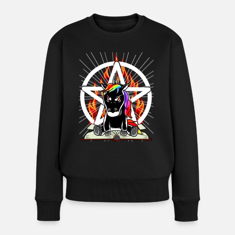 Satan Einhorn Pentagramm Teuflisch Fabelwesen Böse - Frauen Premium Bio Pullover - Schwarz