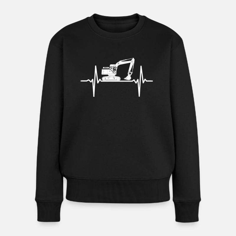 Bagger Herzschlag Baggerfahrer EKG Baustelle - Frauen Premium Bio Pullover - Schwarz