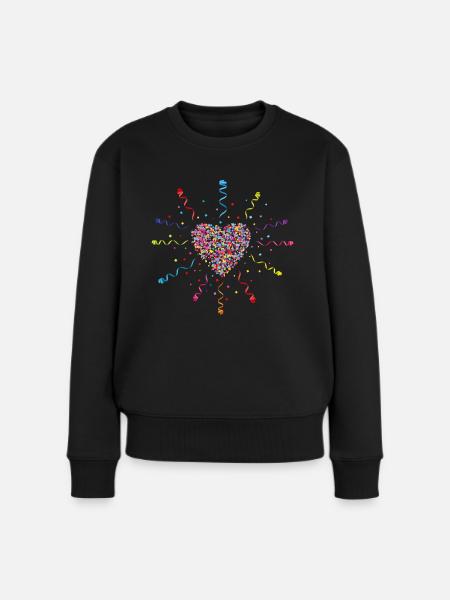 Konfetti im Herzen Fasching Karneval - Frauen Premium Bio Pullover - Schwarz