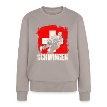 Schwingen Schweiz Sport - Frauen Premium Bio Pullover - Taupe - Vorne - Julia (174cm)