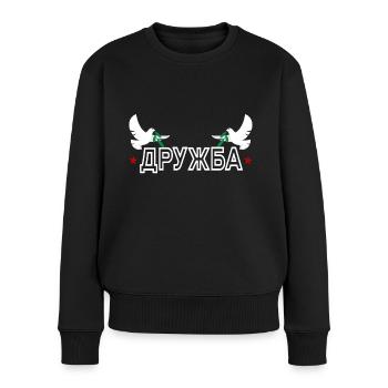 Druschba Freundschaft gegen Krieg Russland Ukraine - Frauen Premium Bio Pullover - Schwarz - Vorne - Julia (174cm)