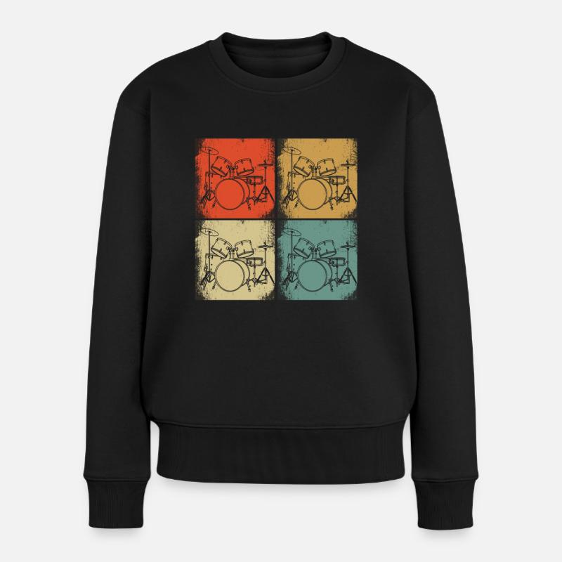 Retro Schlagzeug Design Illustration Schlagzeuger - Frauen Premium Bio Pullover - Schwarz