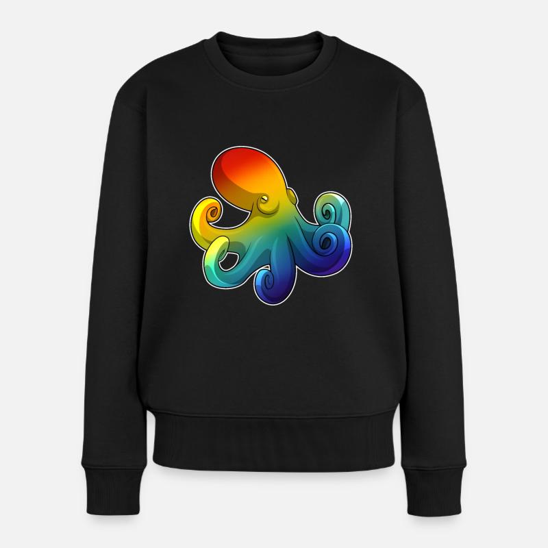Poulpe avec arc-en-ciel - Pull Premium bio Femme - noir