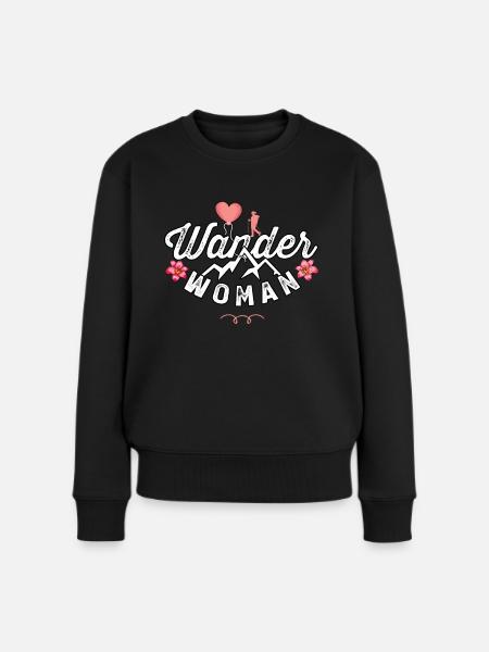 Wander Woman T-Shirt Wandern Shirt Damen lustig - Frauen Premium Bio Pullover - Schwarz