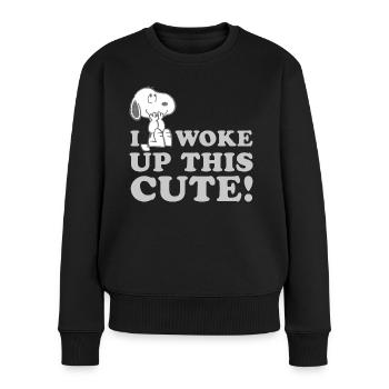Peanuts Snoopy I Woke Up This Cute Lustiger Spruch - Frauen Premium Bio Pullover - Schwarz - Vorne - Julia (174cm)