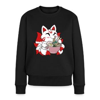 Niedlicher Kitsune Ramen Japanische Nudeln Kawaii - Frauen Premium Bio Pullover - Schwarz - Vorne - Julia (174cm)