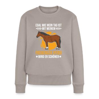 Freiberger Pferd - Frauen Premium Bio Pullover - Taupe - Vorne - Julia (174cm)