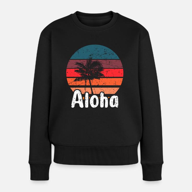 Aloha - Hawaii Surfing Retro Sunset - Frauen Premium Bio Pullover - Schwarz