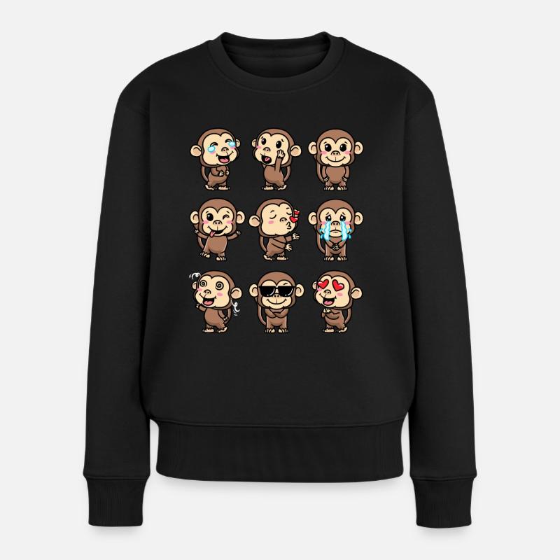 Affe Emoticon Emotion Affenliebhaber - Frauen Premium Bio Pullover - Schwarz