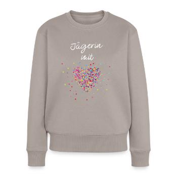 Jägerin Mit Herz Jagen Jäger Jagdschein - Frauen Premium Bio Pullover - Taupe - Vorne - Julia (174cm)
